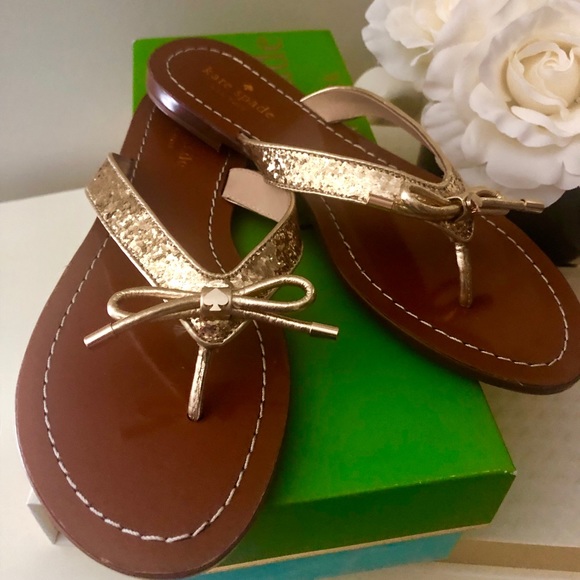 🎀NEW! Kate Spade CENA” Gold Glitter Thong Sandals - Picture 8 of 8
